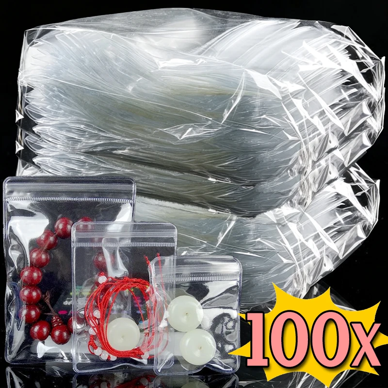 20/100Piece Multi-Size Transparent PVC Self-Seal Bag Jewelry Pouches Reusable Storage Display Bags for Rings Necklaces Bracelets