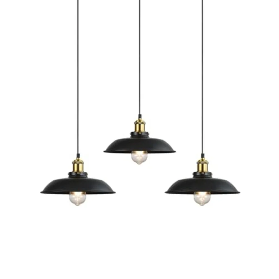 

3 Pieces Black Pendant Lights E26 E27 Base Black Farmhouse Lampshade for Hanging Light Vintage Metal Shade Fixtures Barn for Ki