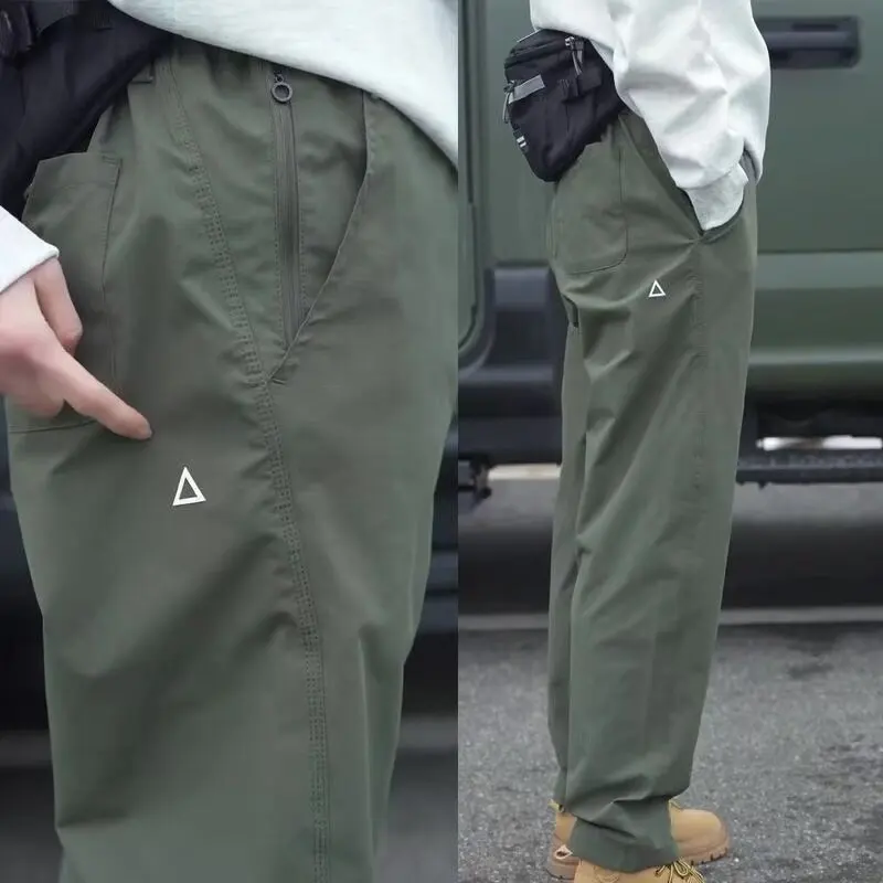 

American Sle Qui Dry Work Trousers Men Summer Thin Loose Wide Leg Hiking Pants Straight Casual Sports Trousers