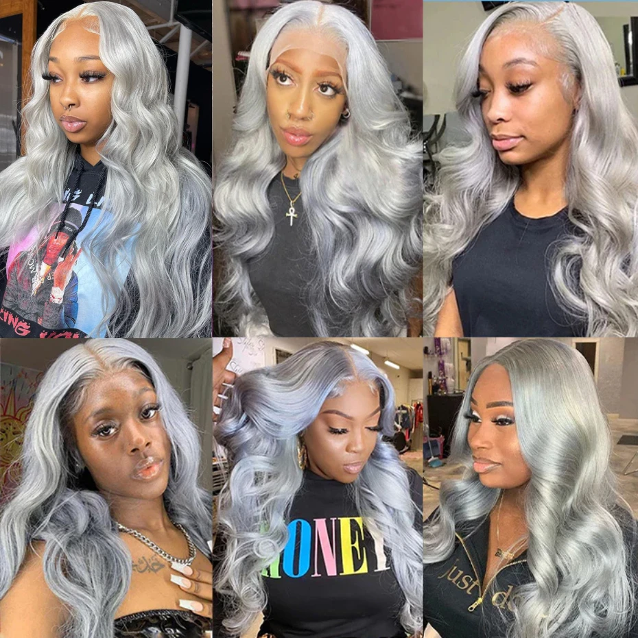 Body Wave Silver Grey Wig Human Hair Lace Front Wig 30 40 Inches 13x6 Lace Frontal Wig Peruvian Ash Gray Colored Human Hair Wigs image 7
