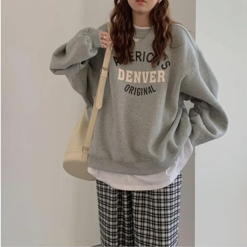 Preppy Style Letter Pullovers Women New O-neck Lantern Sleeve Sweatshirts Spring Autumn Sport Baseball Pullover Chic Sweatshirts