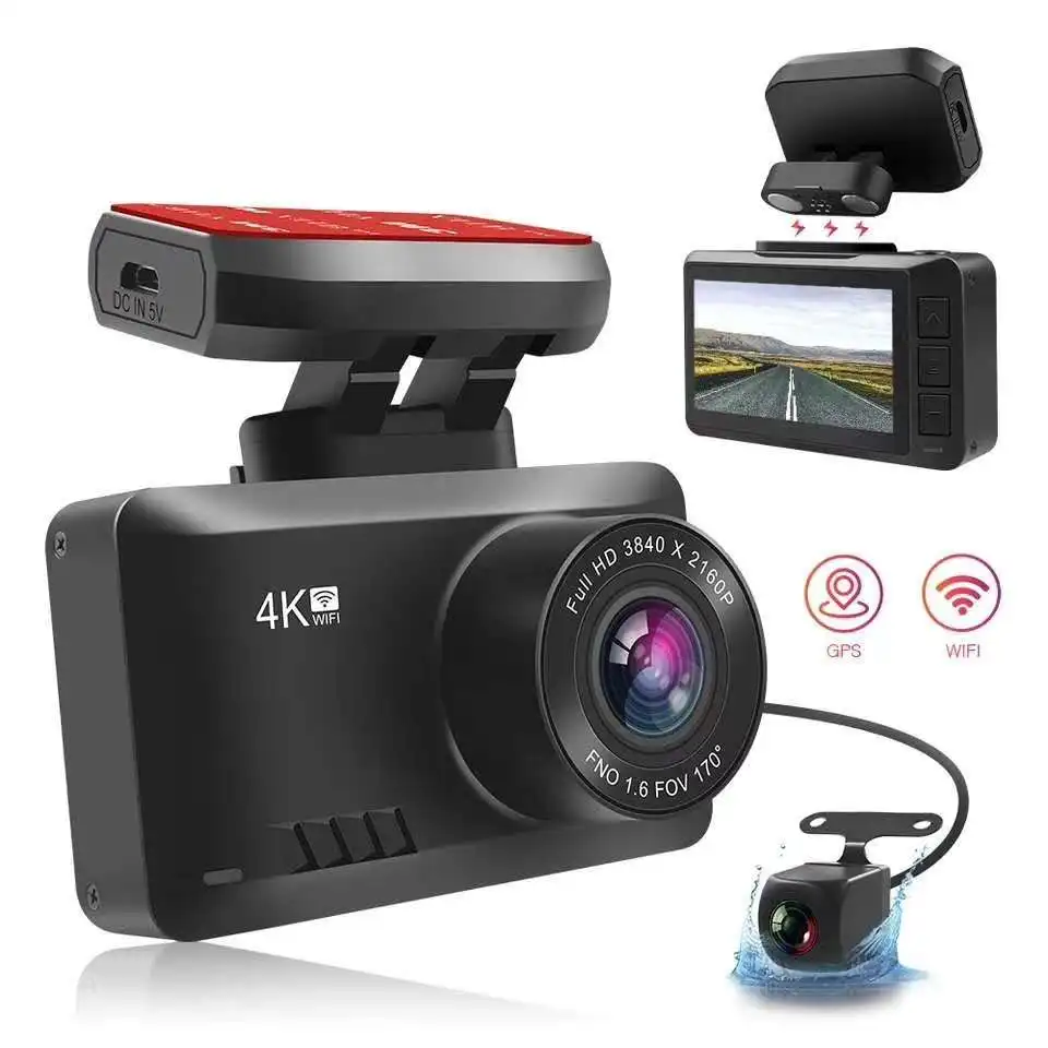 4K Car Dash Camera Dual Cameras Support Wifi GPS Phone Connection with Night Vision Dual Lens Car Black Box