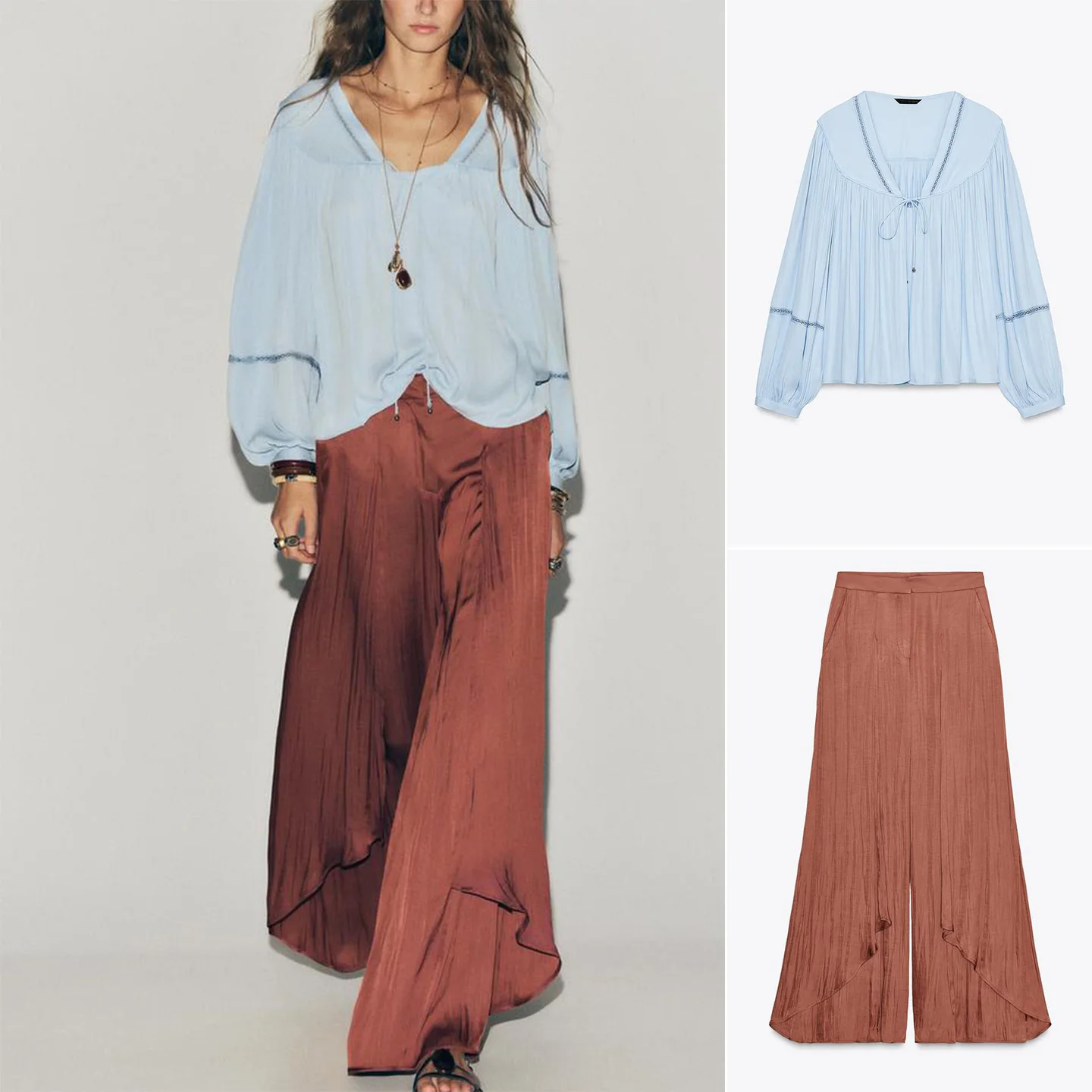 V-Ne Long Sve Vertical Lace irt Lose Hängende Hose Damen Casual Sle Polyesterfaser Dünn Lang irt