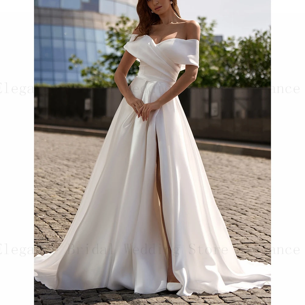 Robe de Mariée Sexy en Satin Blanc avec Fente pour Fille, Ligne A, Éducative, 2023