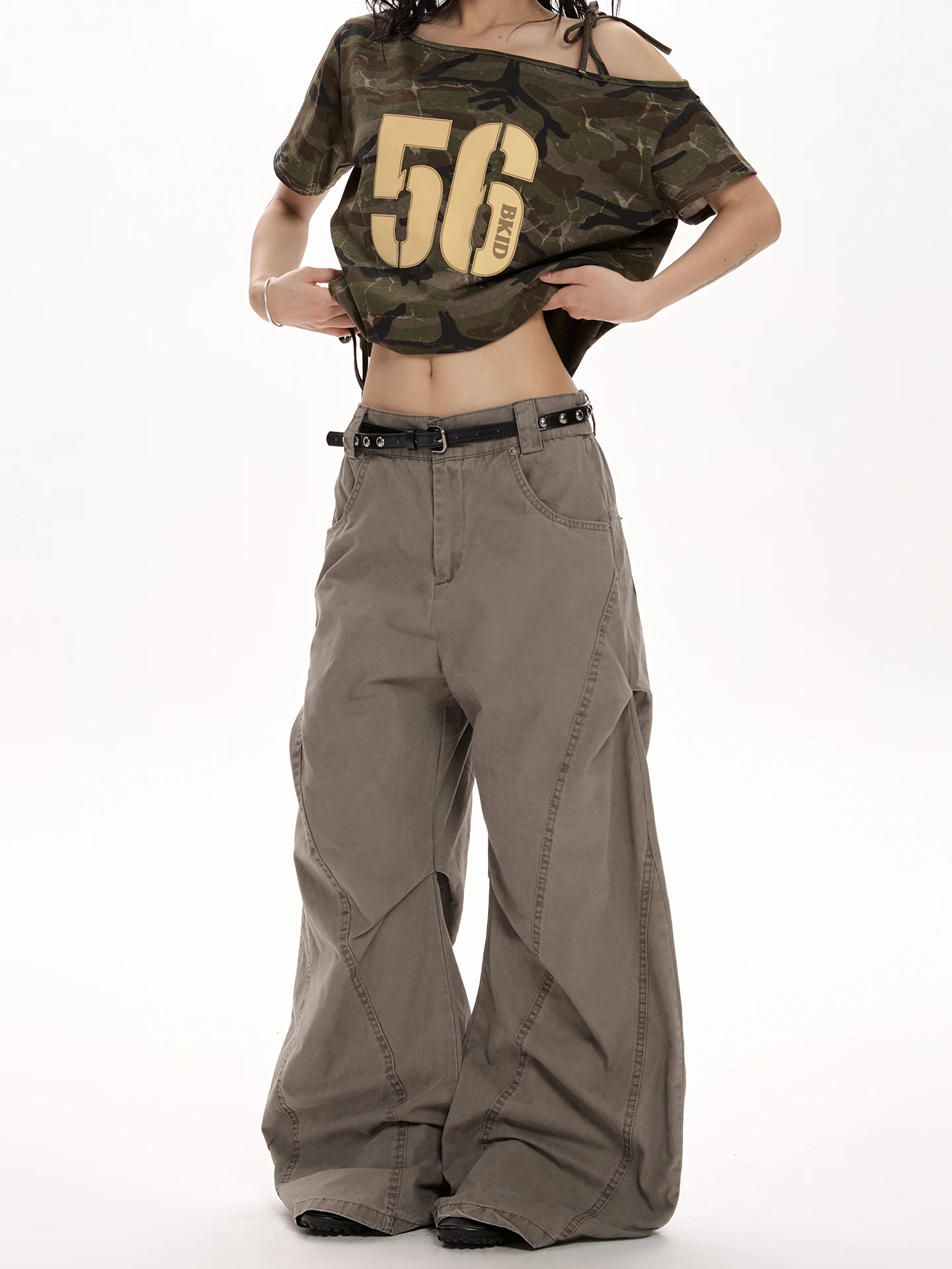 

VAT Vintage Feel Pleated Loose Work Pants Women's American Casual High Waist Straight Leg Wide Leg Pants