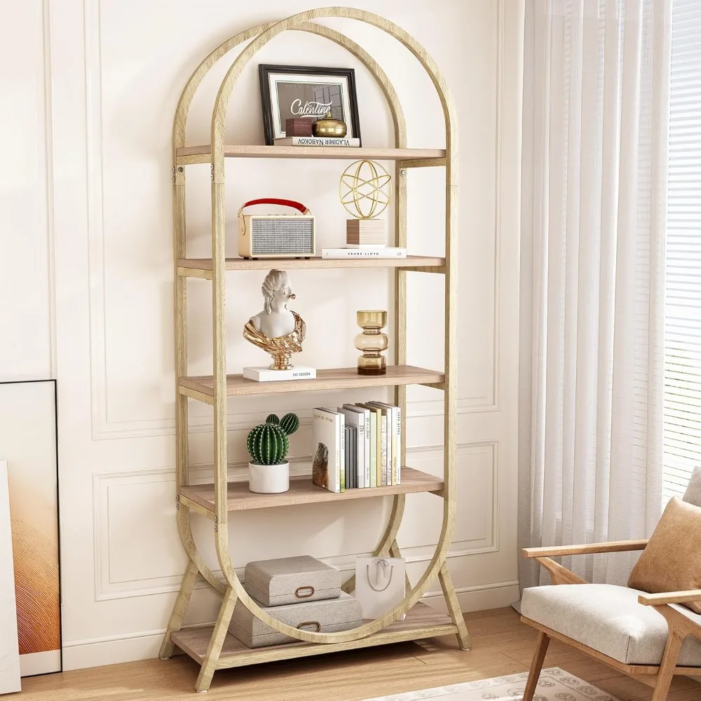 

5-Tier Open Bookshelf, 70.8" Tall Arched Bookcase, Modern Storage Bookshelves, Freestanding Display Rack Shelving