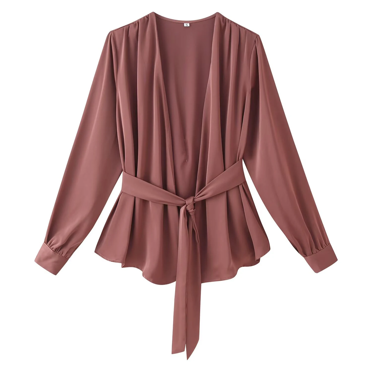

Summer new women's clothing European and American style fashionable design sense solid color lace up V-neck long sleeved shirt
