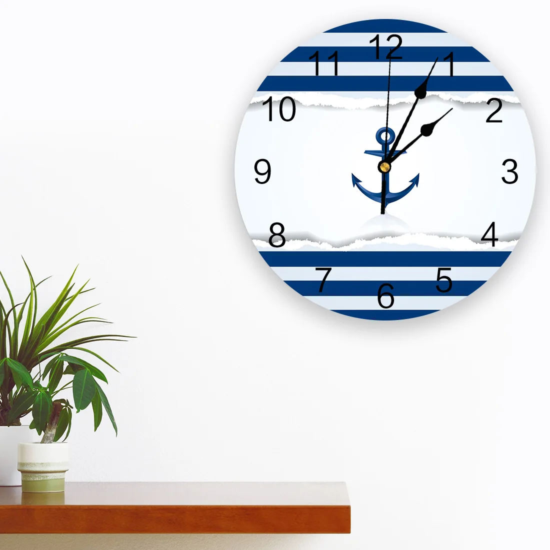 Anchor Blue White Lines Wall Clock Modern Design Living Room Decoration Kitchen Clock Mute Wall Watch Home Interior Decor