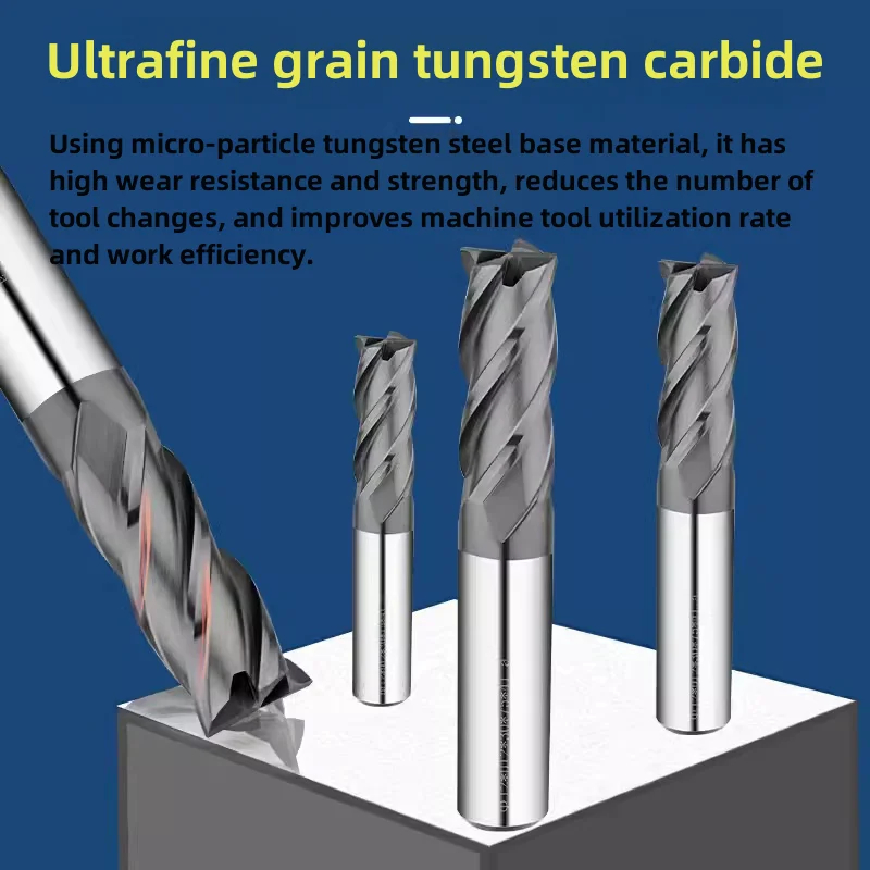 HRC50 Tungsten Steel Milling Cutter 4 Flute Coated Flat Bottom End Mill CNC Machining Tool 19x45x20x100 7x18x8x60 5x13x6x50