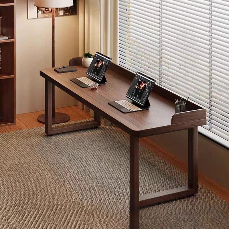All solid wood double desk with baffle desktop computer desk