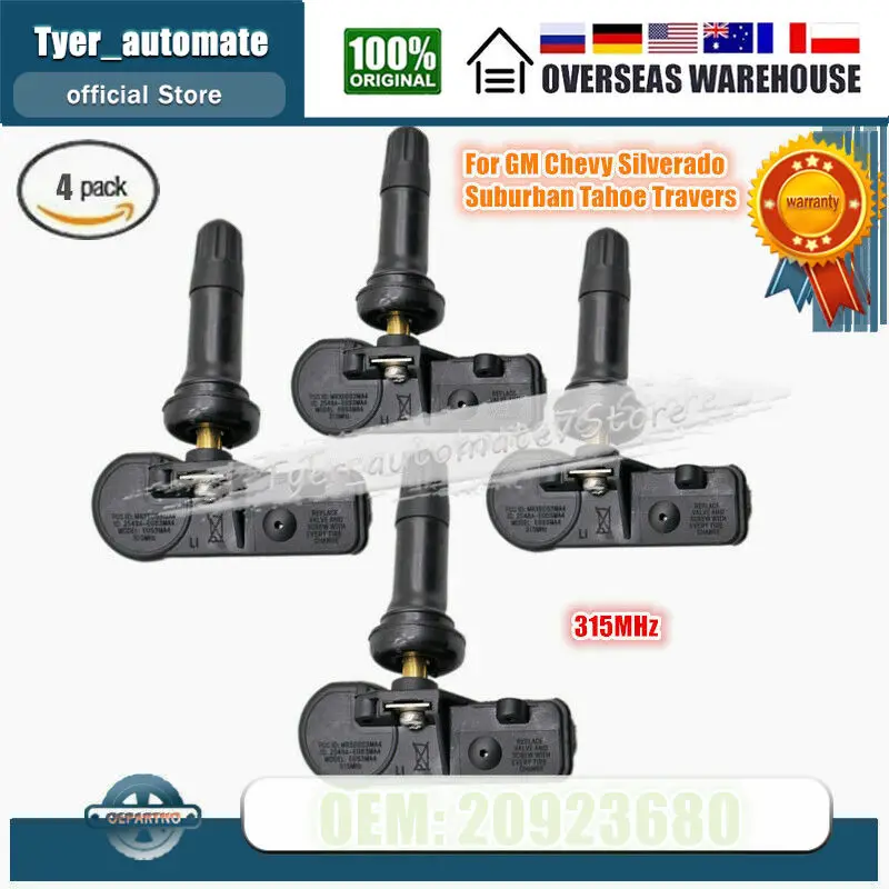 4PCS 20923680 For GM Tire Pressure Sensor TPMS Chevy Silverado Suburban Tahoe Travers 13586335 22853741 25920615