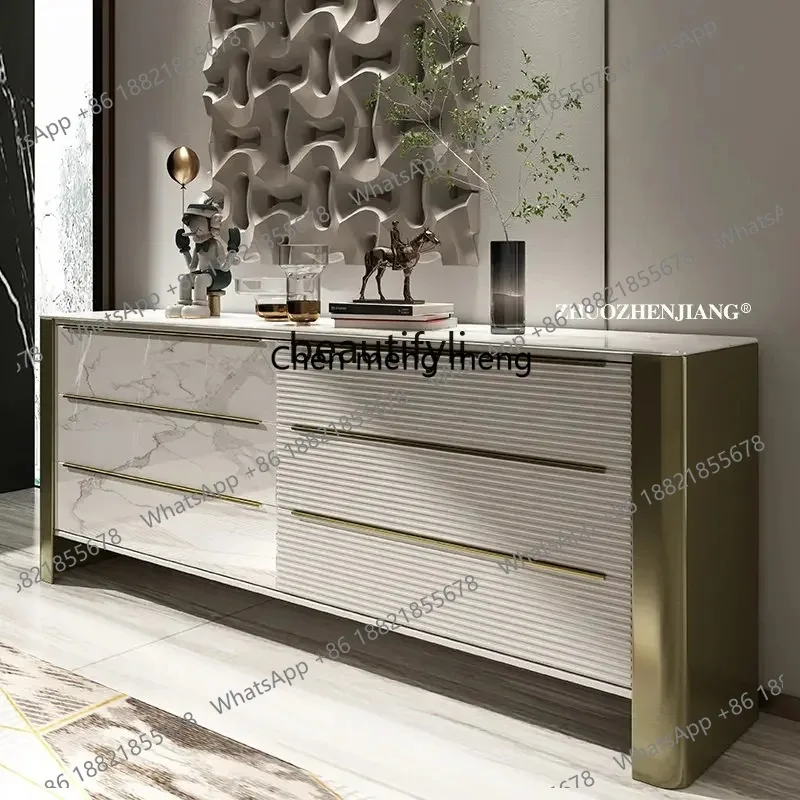 

Новый комод ZQ с шестью ящиками для спальни, тумба под телевизор из массива дерева, простой шкаф для хранения с ящиками из нержавеющей стали и каменной столешницей, тумба для прихожей