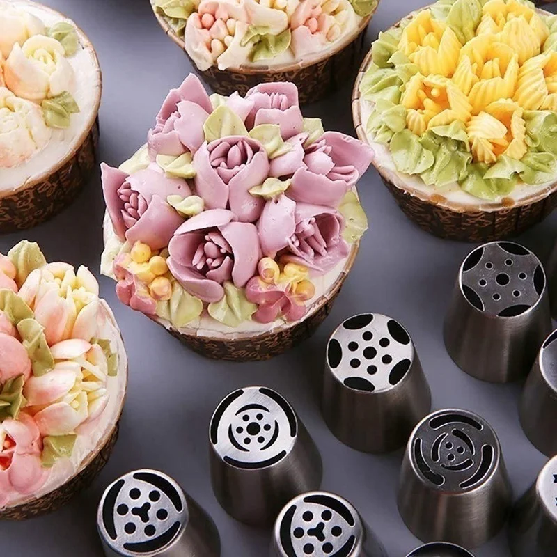 27PCS Cake Decorating Mouth Kit Stainless Steel Cake Cream Icing Piping Nozzles Pastry Bags Cupcake Decorating Baking Tools