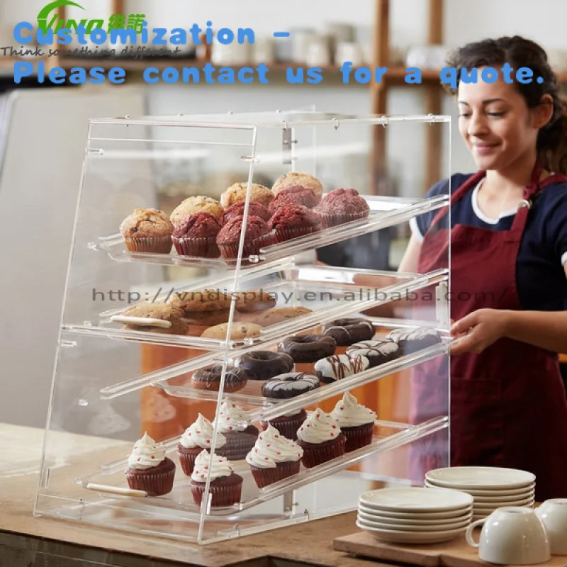 

на заказ.Акриловая витрина для выпечки с передней панелью, 4 подноса для выпечки, 4-сторонняя витрина для выпечки
