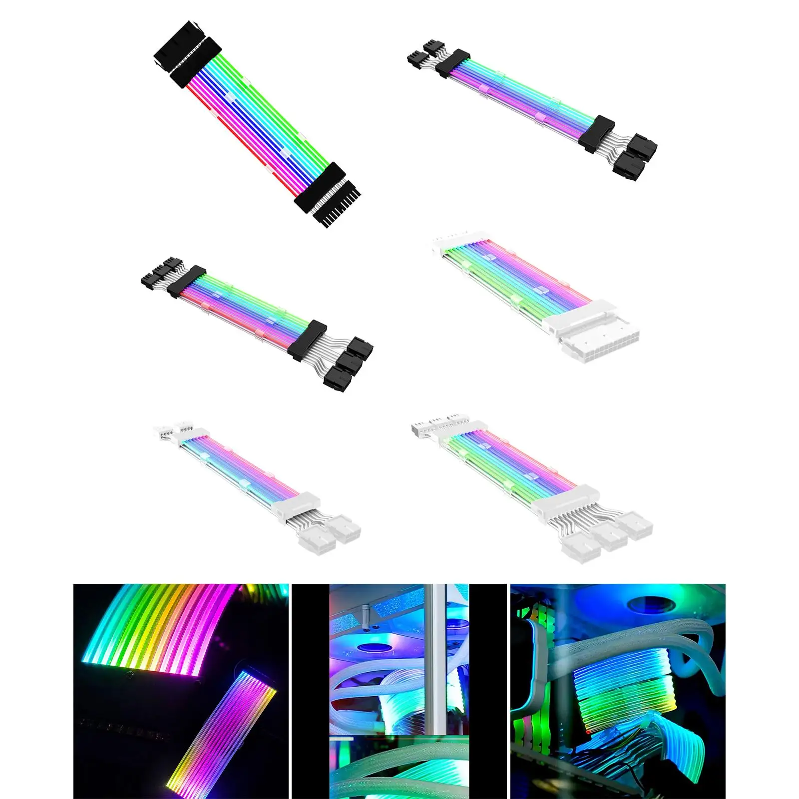 Extension RGB Cable PSU Extension Cable Set Computer Room Ambient Light Sleeved Cables Durable PCIe Cable for PC Case Computer