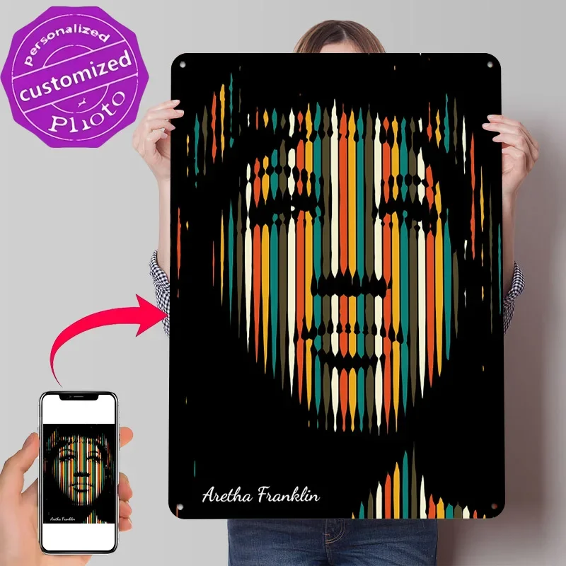 ARETHA FRANKLIN Personalized 3D Textured Metal Poster Wall Art Tinplate Sign for Living Room Decorations Home Decor Accessories