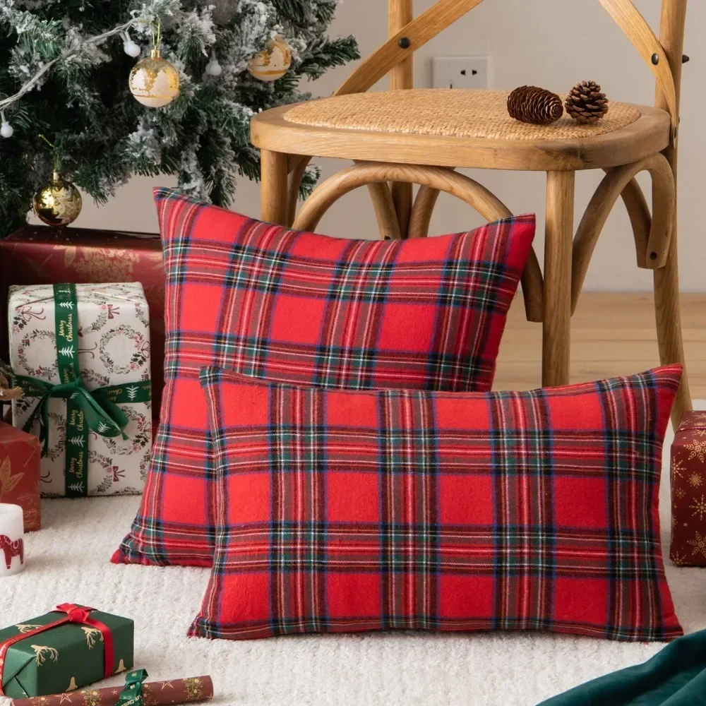 1pc Red and Green Checkered Christmas Decoration Pillow Cover Sofa Living Room Decoration Funda De Almohada Decorativa Navideña