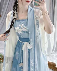 Plus Size 8XL Hanfu Dress Women Ancient Chinese Hanfu Sets Oversized Cosplay Costume Vintage Light-blue Hanfu Party Dress 6XL