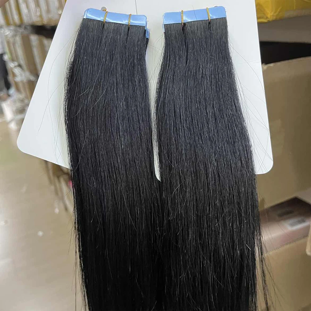 01 # شريط مستقيم أسود نفاث في وصلات الشعر لحمة الجلد آلة الشعر البرازيلي ريمي 100٪ شعر مستعار بشري #3