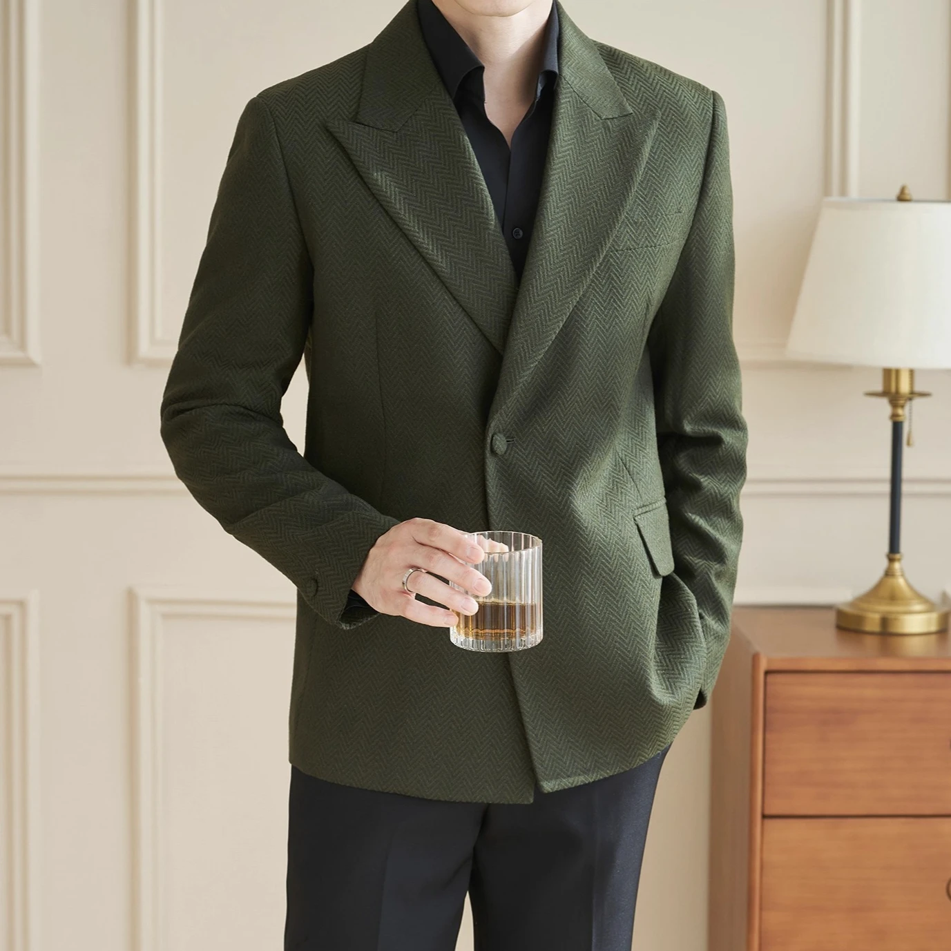 

Тканевый пиджак с узором «елочка», мужской осенне-зимний повседневный деловой костюм, пальто для свадьбы, жениха, банкета, вечеринки, блейзер Masculino