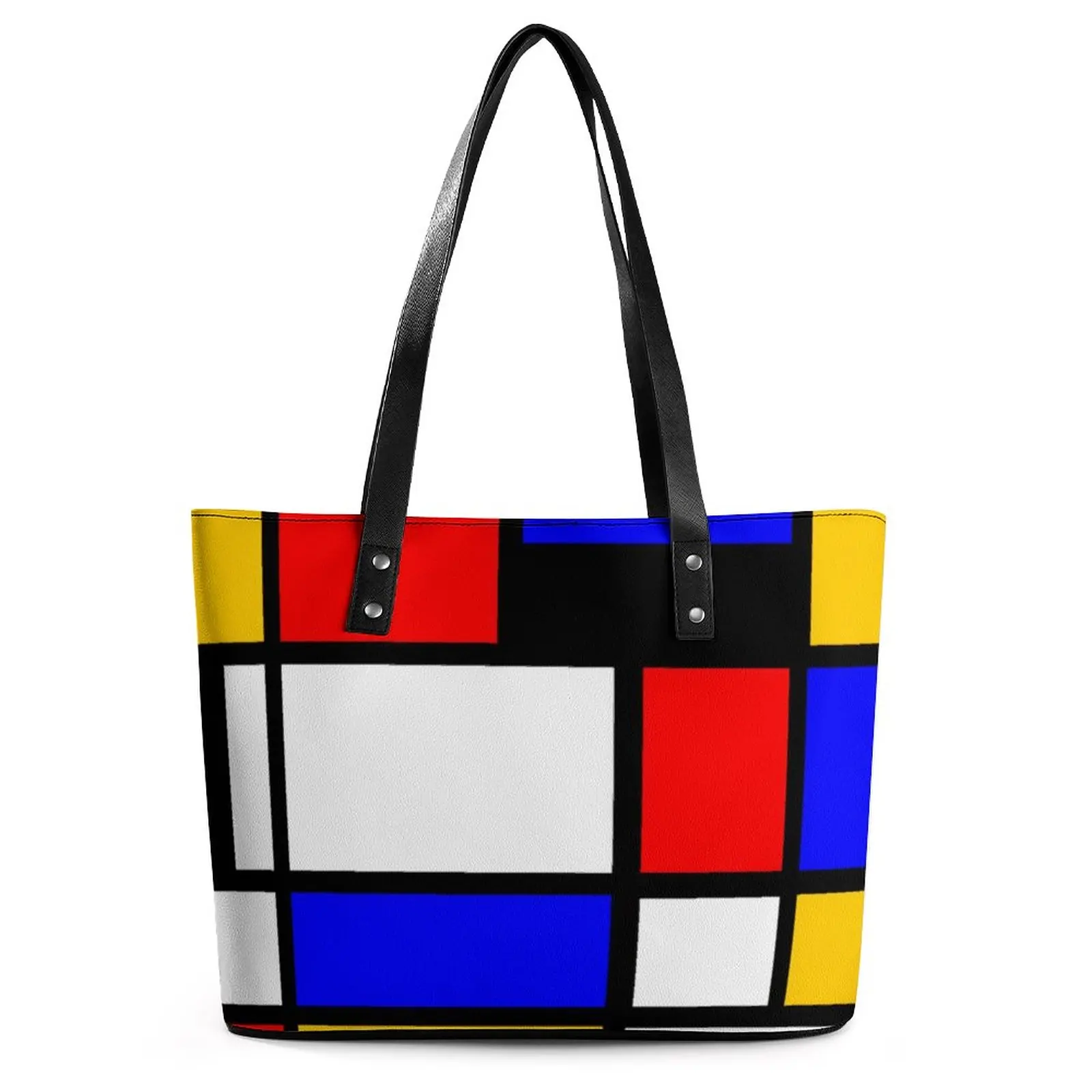 

Multi Geometric Print Handbags Art Mondrian Style PU Leather Shoulder Bag Women Beach Custom Tote Bag Aesthetic Shopper Bags