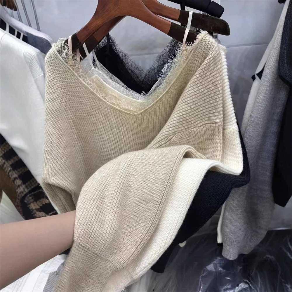 Fashion Elegant Lace Patchwork Pullover Sweater Loose Casual Long Sleeve Pullover Female 2025 Autumn Winter Japanese Knitwear 4 Fashion Elegant Lace Patchwork Pullover Sweater Loose Casual Long Sleeve Pullover Female 2025 Autumn Winter Japanese Knitwear 4
