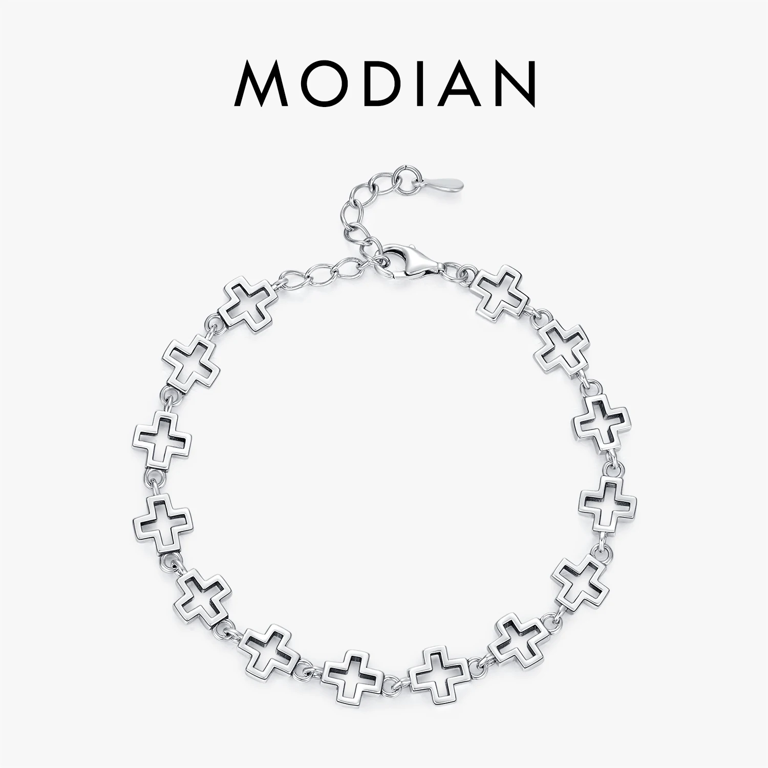 MODIAN 925 Sterling Silver Vintage Delicate Hallow Out Retro Cross Chain Stackable Bracelet For Women Men Unisex Fine Jewelry