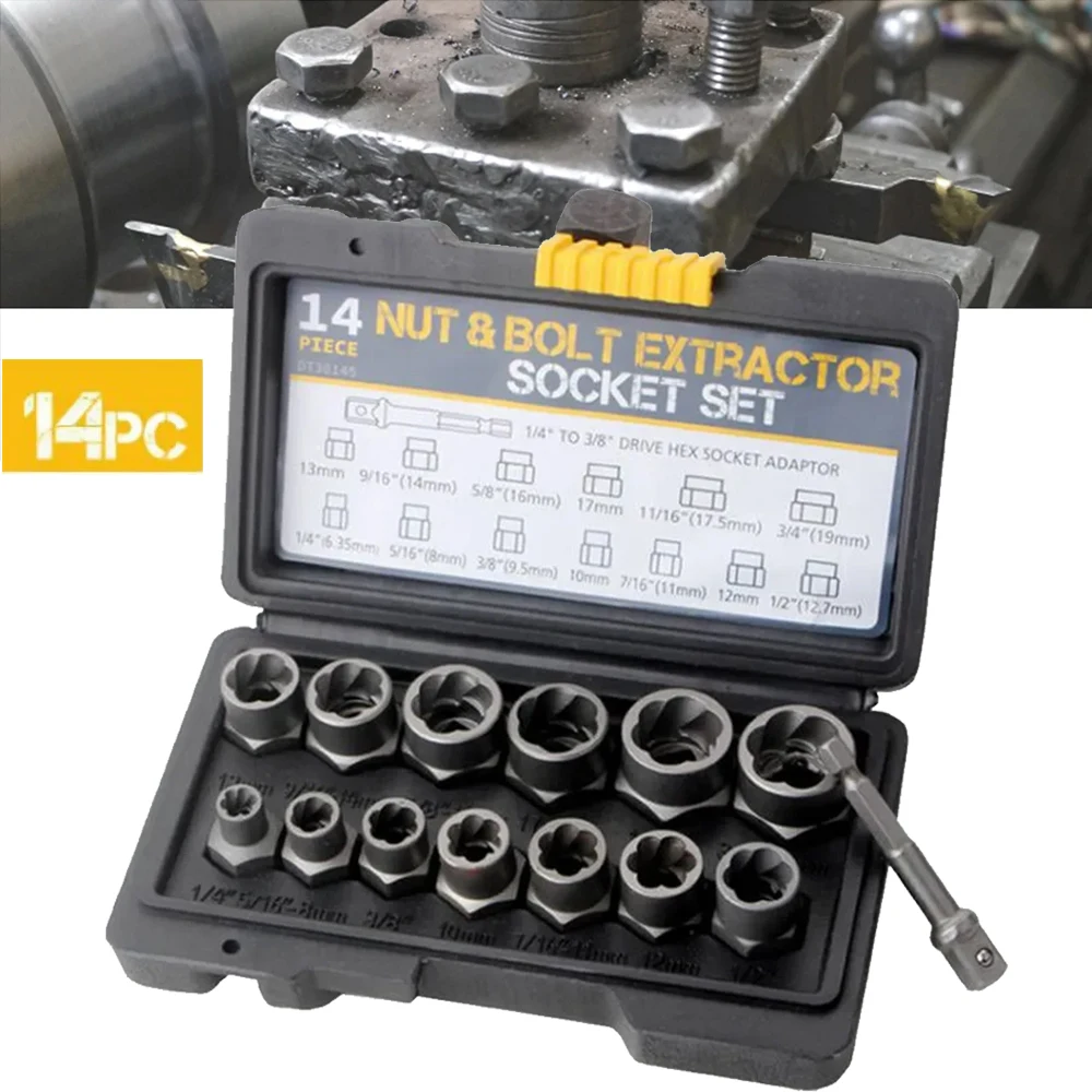 

14pcs Nut and Bolt Extractor Socket Set Damaged Screw Remover Impact Sockets Tool Bolts Nuts Removal Kit with Storage Case