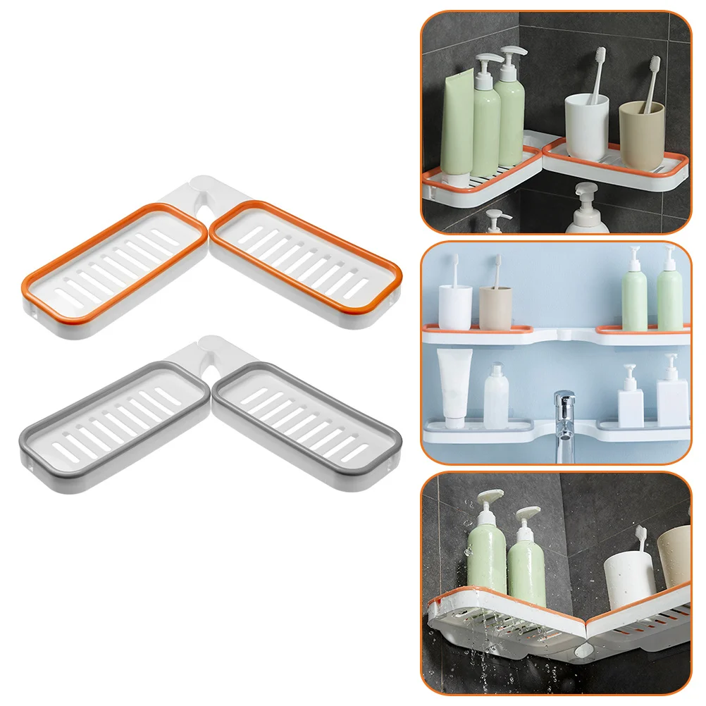 

2Pcs Wall mounted Storage Rack PP Material Punch free Strong Load bearing Bathroom Supplies Shelf Drain Bottom