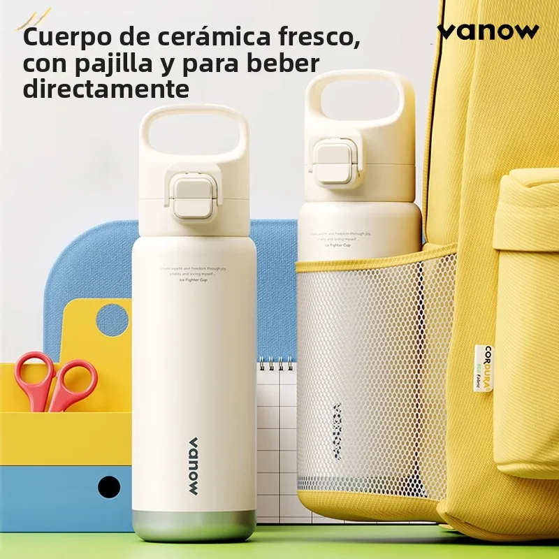 Botella de Agua Portátil Aislada de Cerámica Vanow con Pajita, Taza para Conservación de Bebidas Frías, Contenedor Especial p...