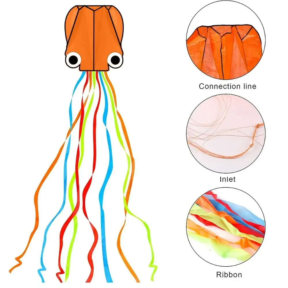 เด็กของขวัญ 4 M Octopus Kite สีส้ม 3D ดีบิน Kite DIY ของเล่น 3D Kite Family Interaction