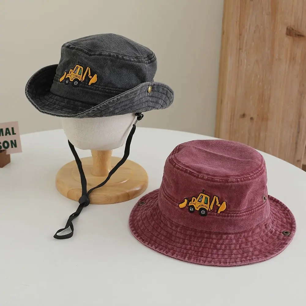 

1Pc Portable Cartoon Excavators Bucket Hat Washed Cotton Foldable Sun Hat Breathable UV Protection Fisherman Hat