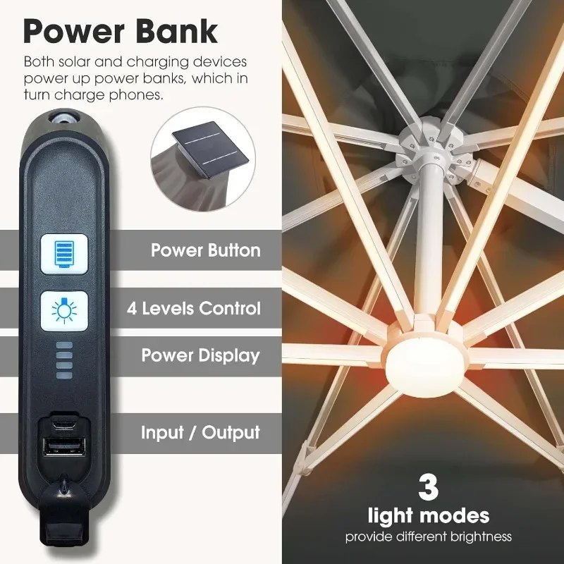 Sombrilla de Patio Cantilever con luces solares, sombrilla Offset para Patio al aire libre con rotación de 360 ° y sistema de inclinación ilimitado