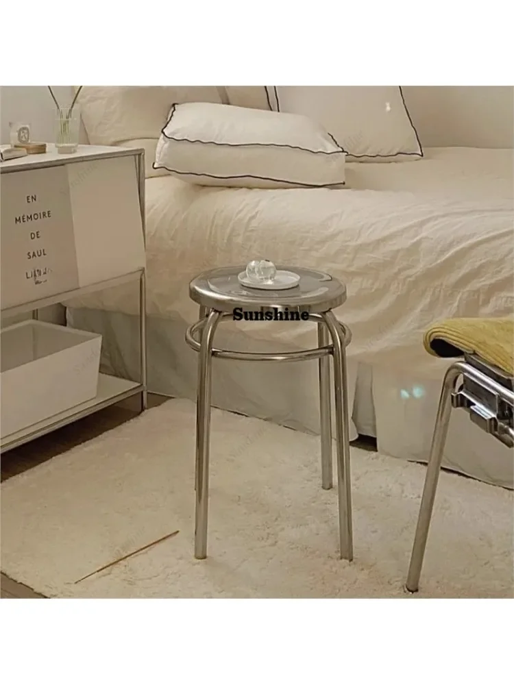 Single Leisure Chair Round Stool Silver Stainless Steel Modern Minimalist Designer Chair Living Room Stool For Home Use FT