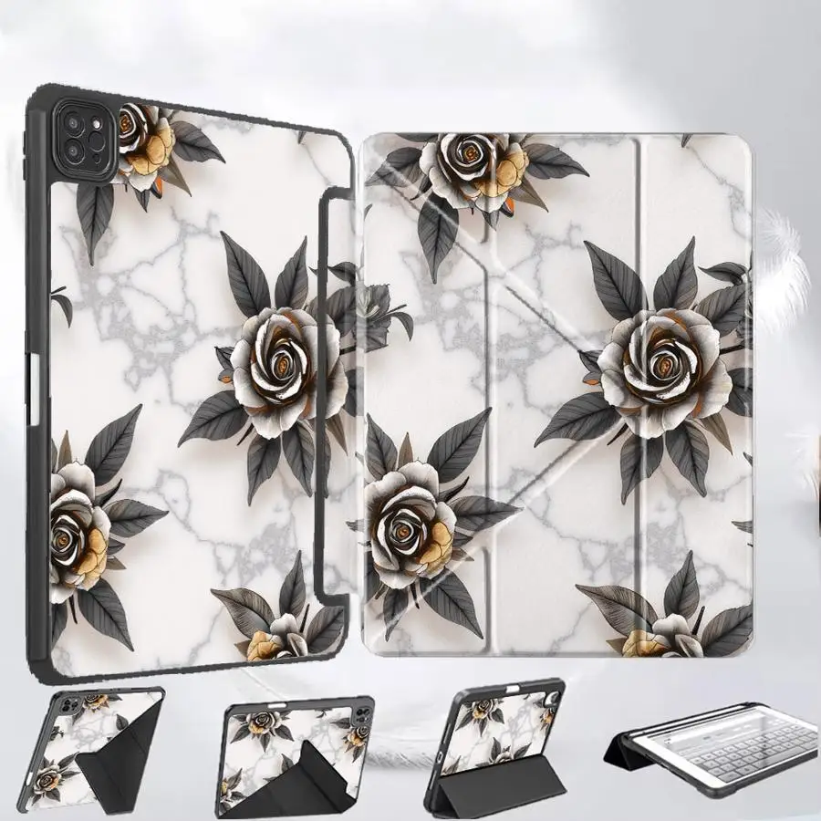 

Чехол для планшета Black Gold Rose Marble для iPad Pro 11-го, 10-го, 9-го, 8-го, 7-го поколений, 12.9 дюймов Pro 2025, Air 4, 5, M3, M2, M4, 11 дюймов, Mini 6, 7 с подставкой