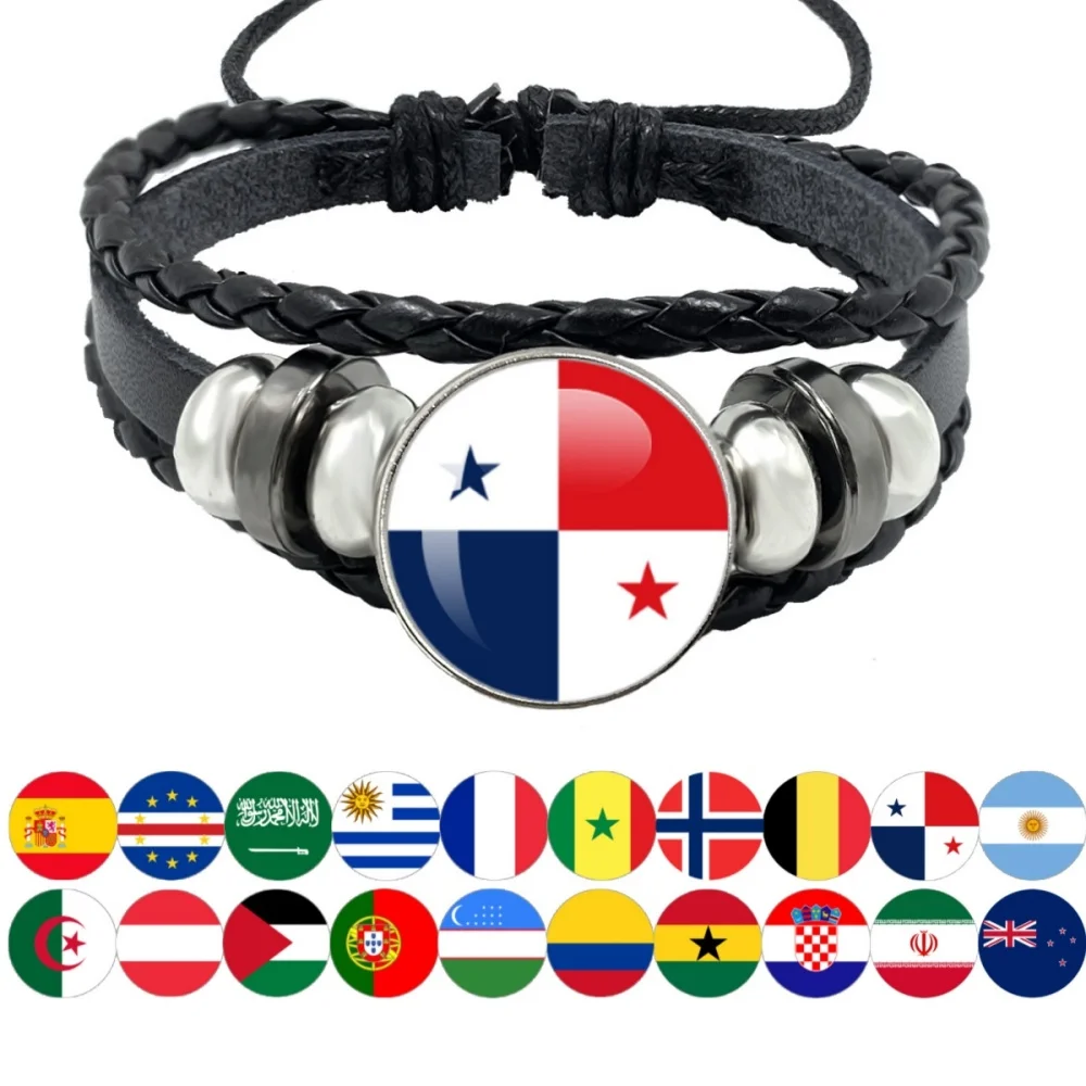 National Flag Bracelet Senegal French Norway Algeria Austria Portuguese Woven Multi-layer Black Leather Bracelet Jewelry Gift