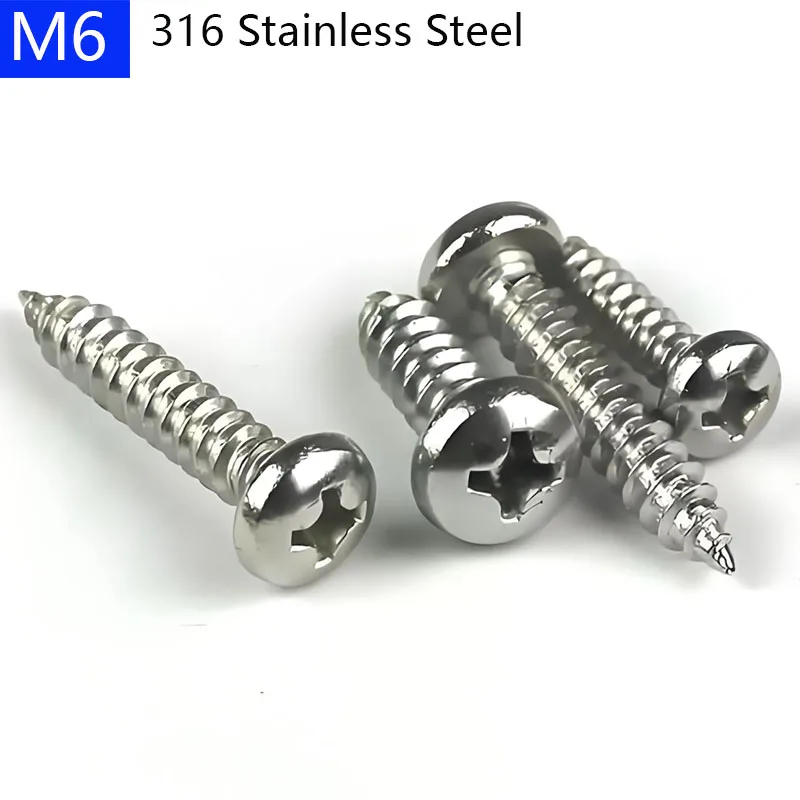M6 316 Stainless Steel A4 Phillips Cross Recessed PAN Head Self Tapping Screws bolts DIN 7981