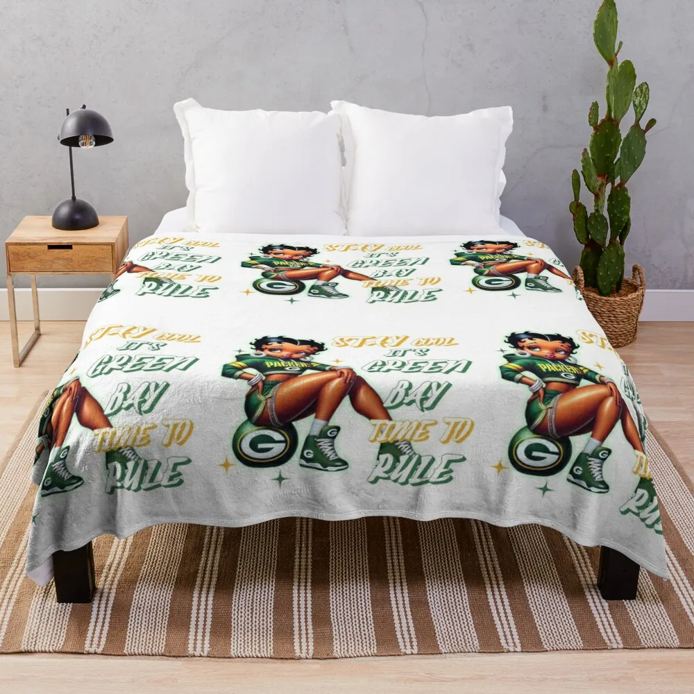 Green Bay Packers Fan Art - Vintage Cartoon Style Throw Blanket Nap Tourist Luxury Polar Blankets