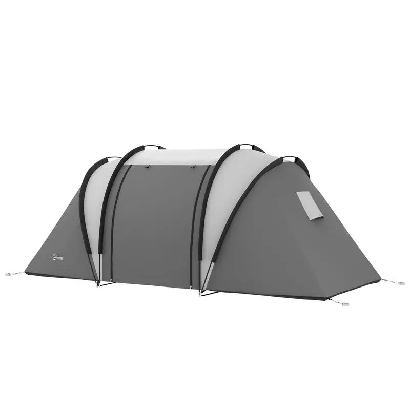 Tente de camping pour 4-5 personnes, légère, imperméable, familiale, avec 3 chambres, porte latérale et fenêtre, grise