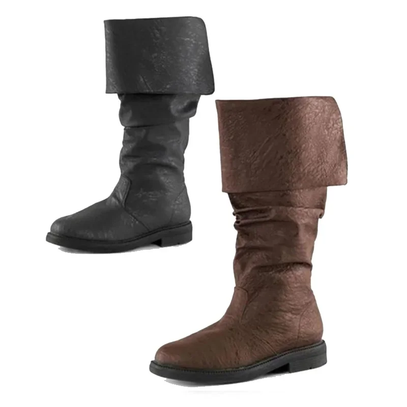 

Medieval Men Knight Prince Cosplay Gothic Retro Punk Leather Boots Halloween Carnival Stage Party Props Shoes Eleven Vintage Boa