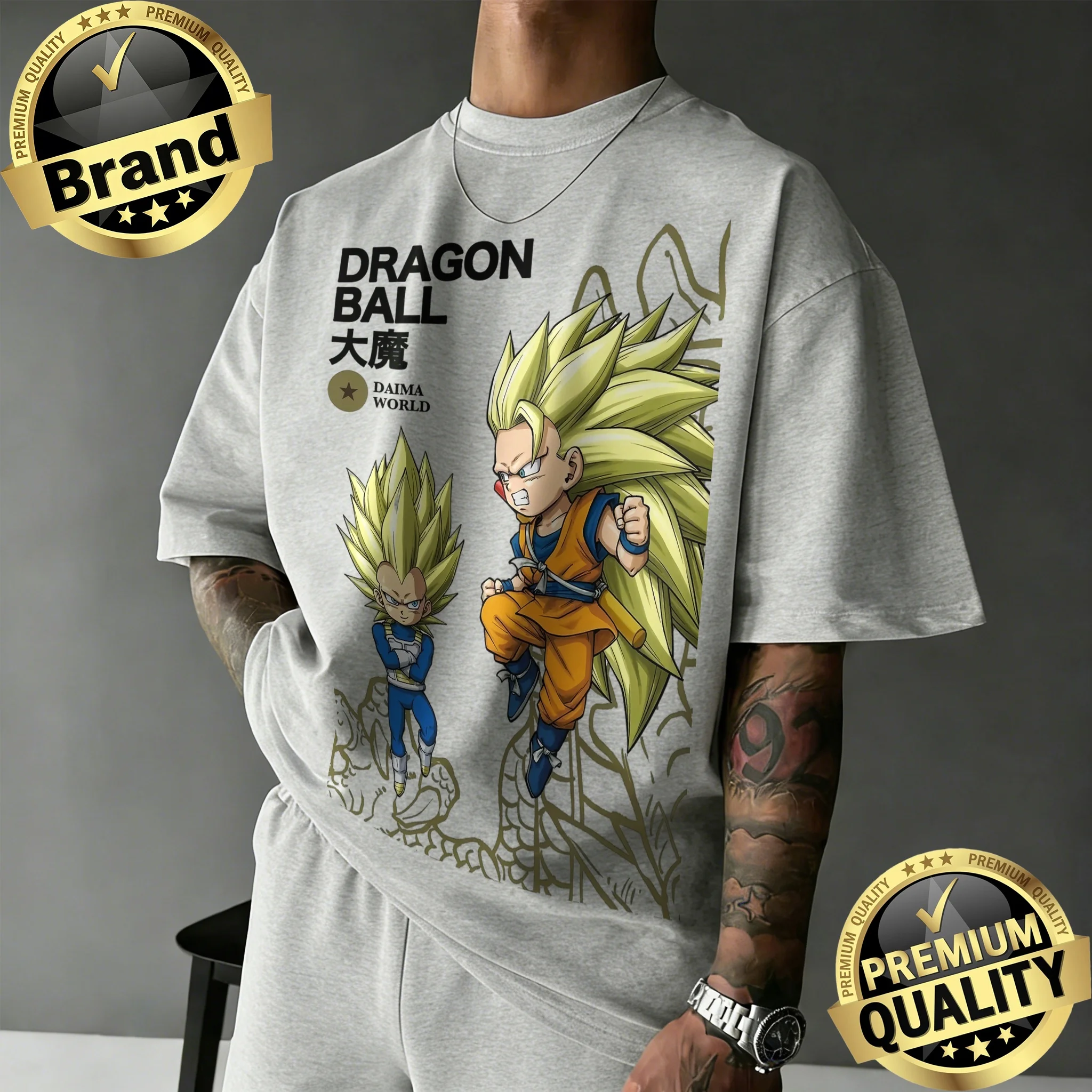 2026 Sommer Dragon Ball DAIMA 100% Baumwolle Oversized T-Shirt für Herren und Kinder |   Chibi Goku & Vegeta Super Saiyan 3 Retro Anime T-Shirt