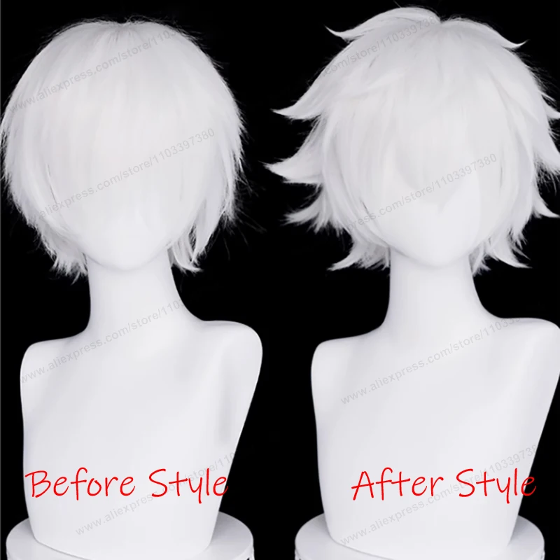 Lu Guang Cosplay Wig 30cm Short Frizzy Silver White Man Hair Anime Heat Resistant Synthetic Wigs