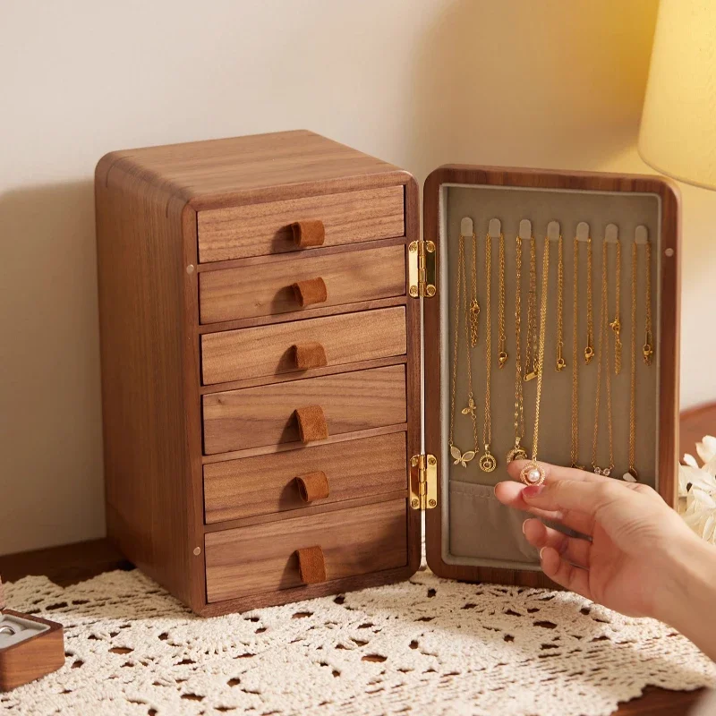 Large Solid Wood Jewelry Box Display Organizer Case Tarnish Lined Ring And Bracelet Storage for Dresser Vanity Table