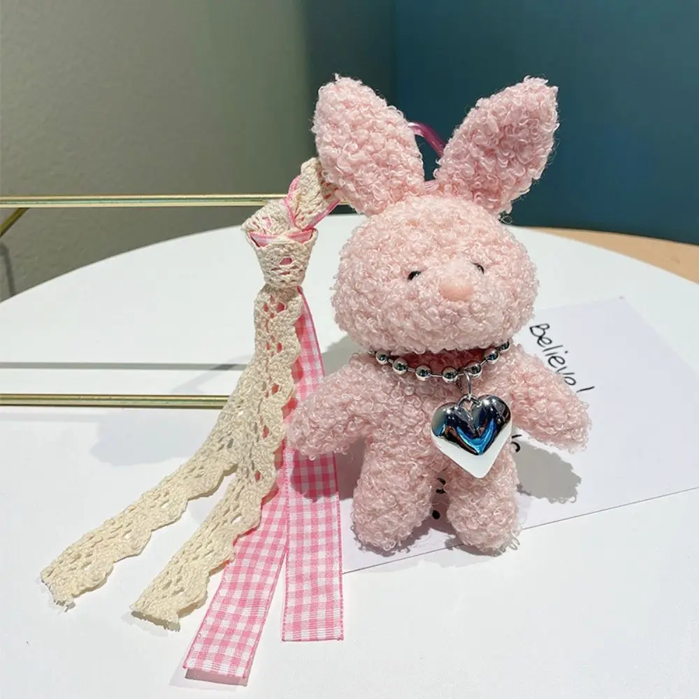 Lightweight Silver Heart Bunny Keychain Cute Rabbit Bow Ribbon Rabbit Charm Soft Cartoon Rabbit Gift Giving