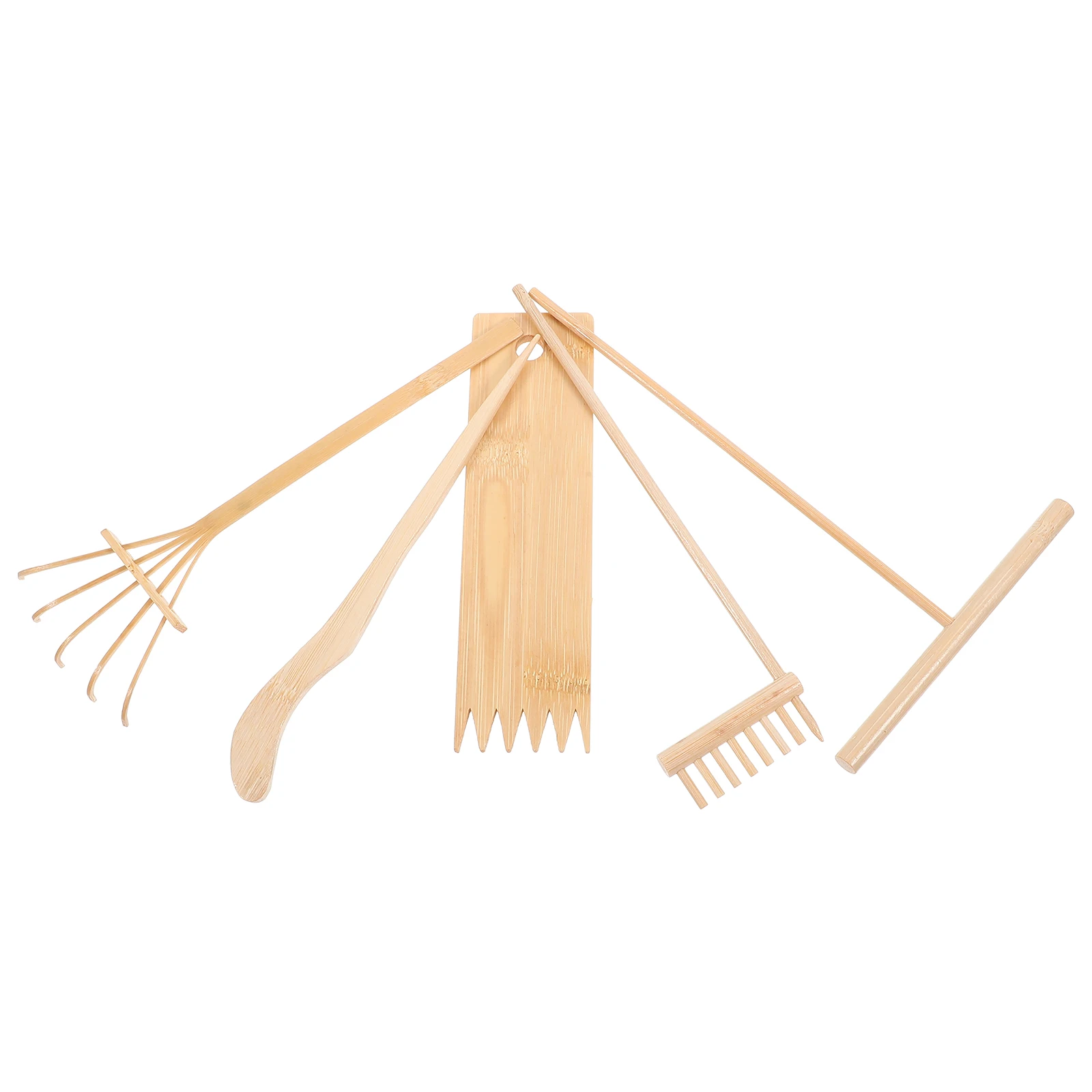 ชุดเครื่องมือทำสวนเซนไม้ไผ่ 5 ชิ้น ชุดจอบและคราดขนาดเล็กสำหรับโต๊ะทราย ตกแต่งภูมิทัศน์เซนบนโต๊ะทำงาน ช่วยผ่อนคลายและสร้างสมาธิ