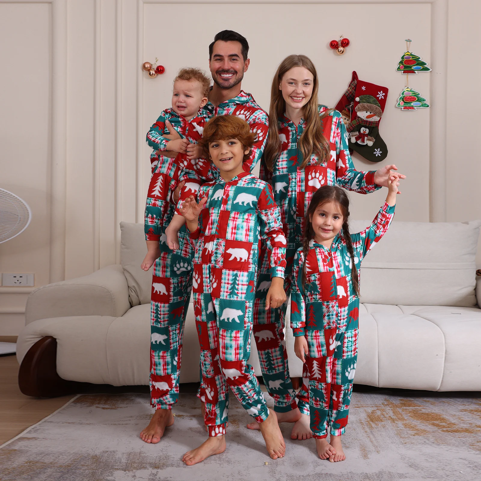 Pyjama de Noël familial à manches longues, combinaison à capuche, vêtements de nuit College arbre de Noël