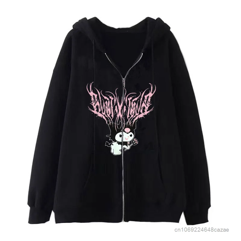 Sanrio Kuromi Clothes Women Harajuku Sweatshirts American Style Spring Long Sleeve Hoodies Y2k New Trendy Zip Up Coat Loose Tops