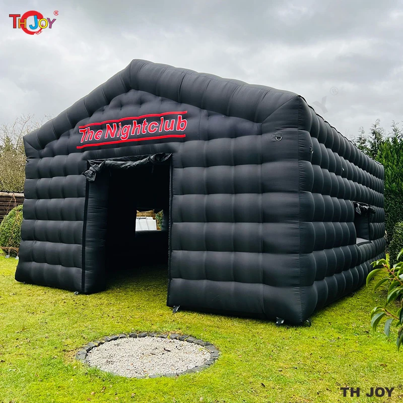 Barraca inflável preta da boate de 8x6m com luz da discoteca n máquina da névoa portátil carnaval inflável festa tenda casa