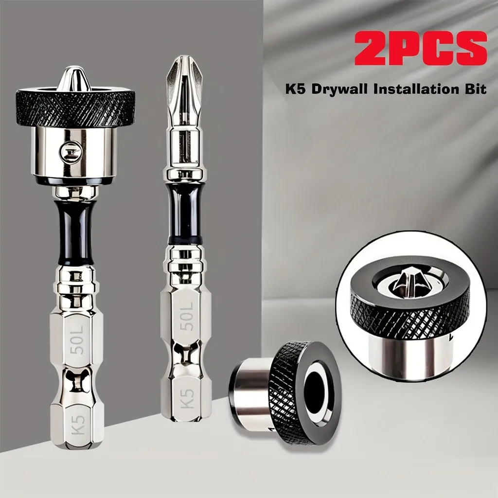 

2Pcs K5 Drywall Bits – Magnetic, w/ Removable Depth Stop, 1/4" Hex 50mm for Pro & Home Use