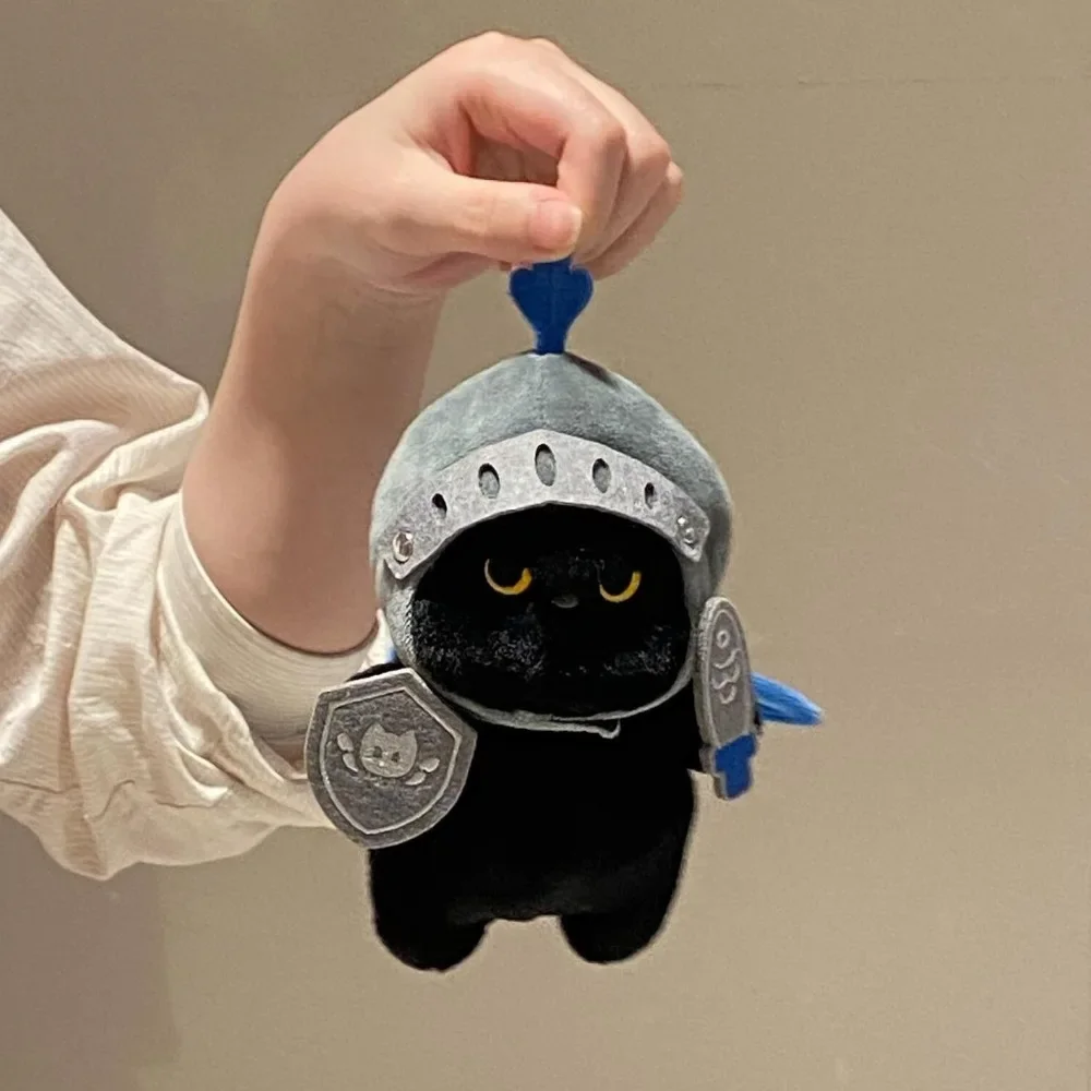 Sleep Pillow Shield Knight Cat Plush Doll Cartoon Cat Plush Toy Soft Cute Black Cat Stuffed Toy Kids